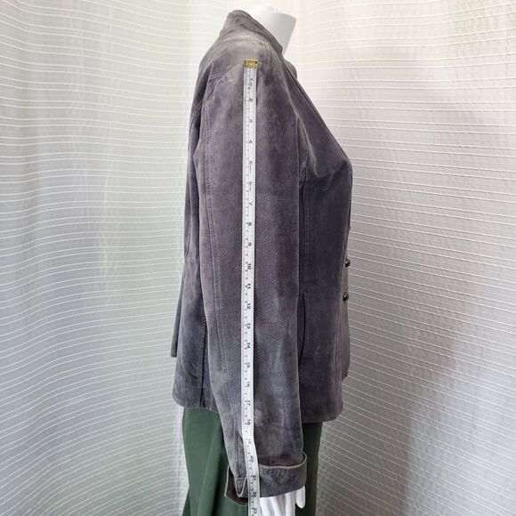 AMI Short Suede Jacket w/ Brass Toned Snaps Gray Women's M/L - Picture 11 of 16